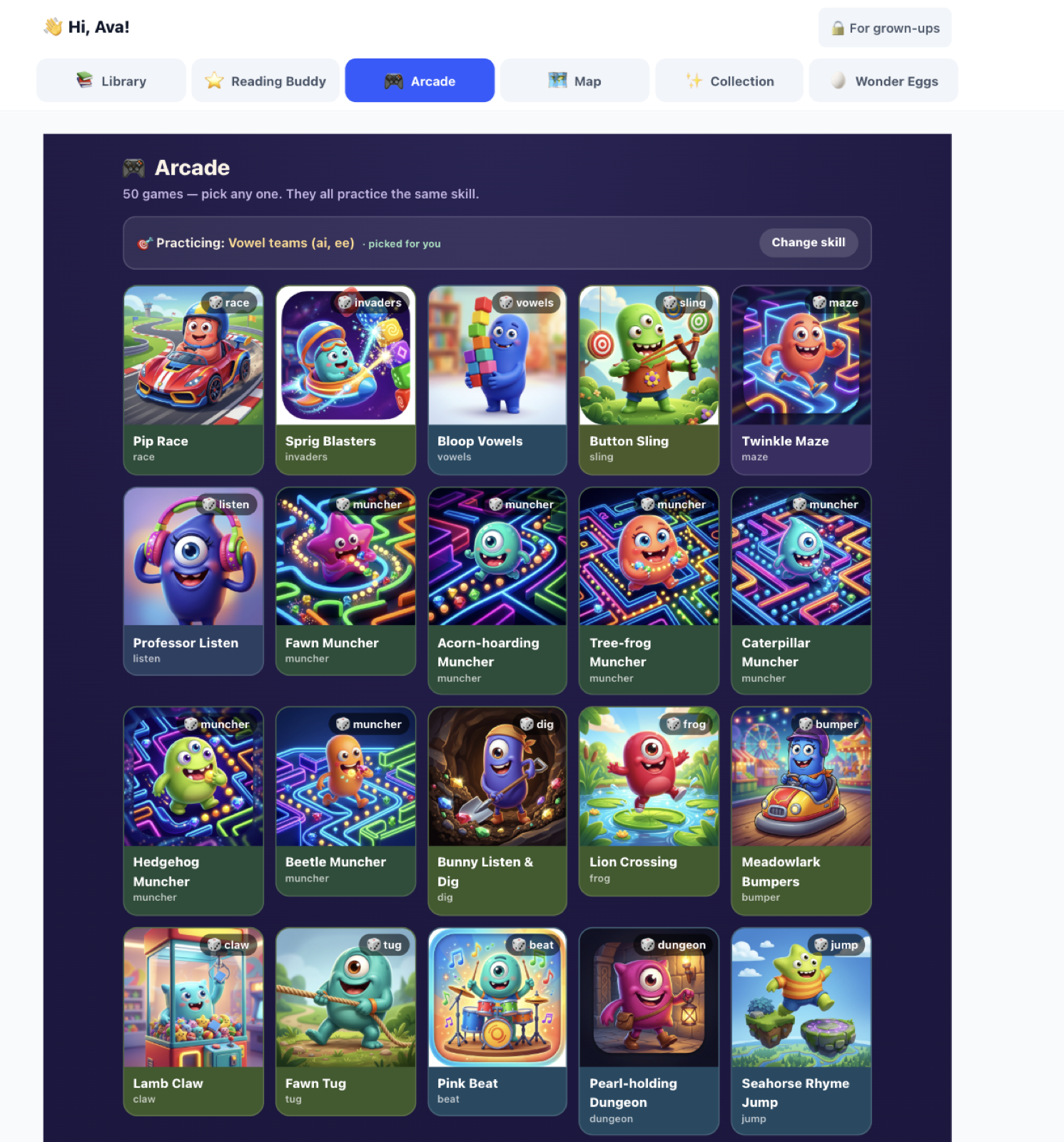 The arcade with 50+ monster reading games