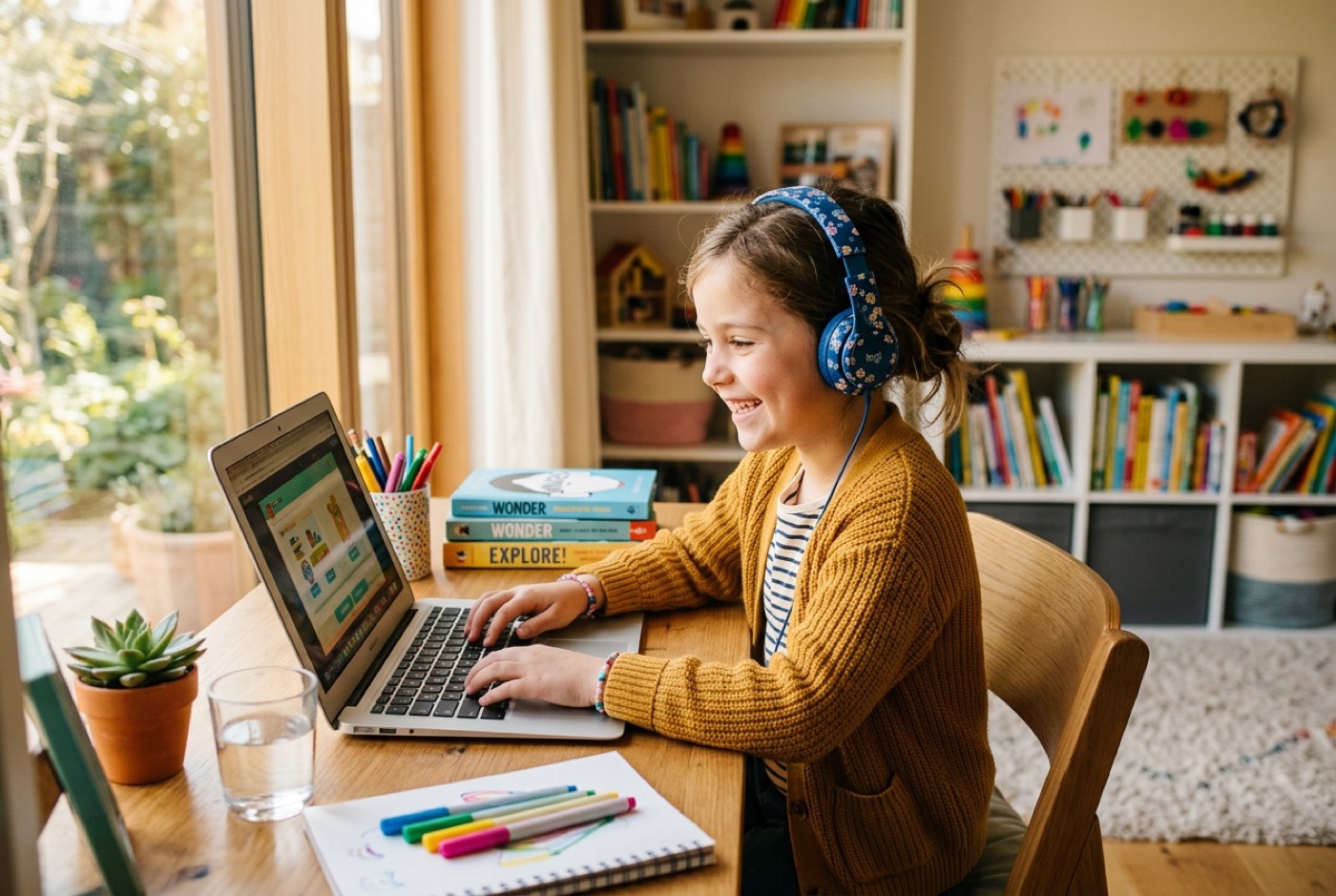On the computer at home